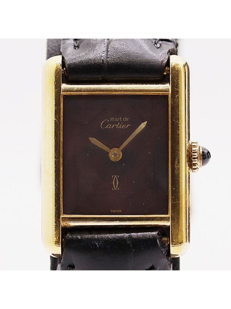 Cartier And Must Tank Sm 3 Hand Wound Bordeaux Dial Watch